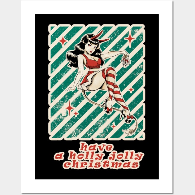 Retro Pin Up xmas Girl Have a Holly Jolly Christmas Wall Art by Milochka